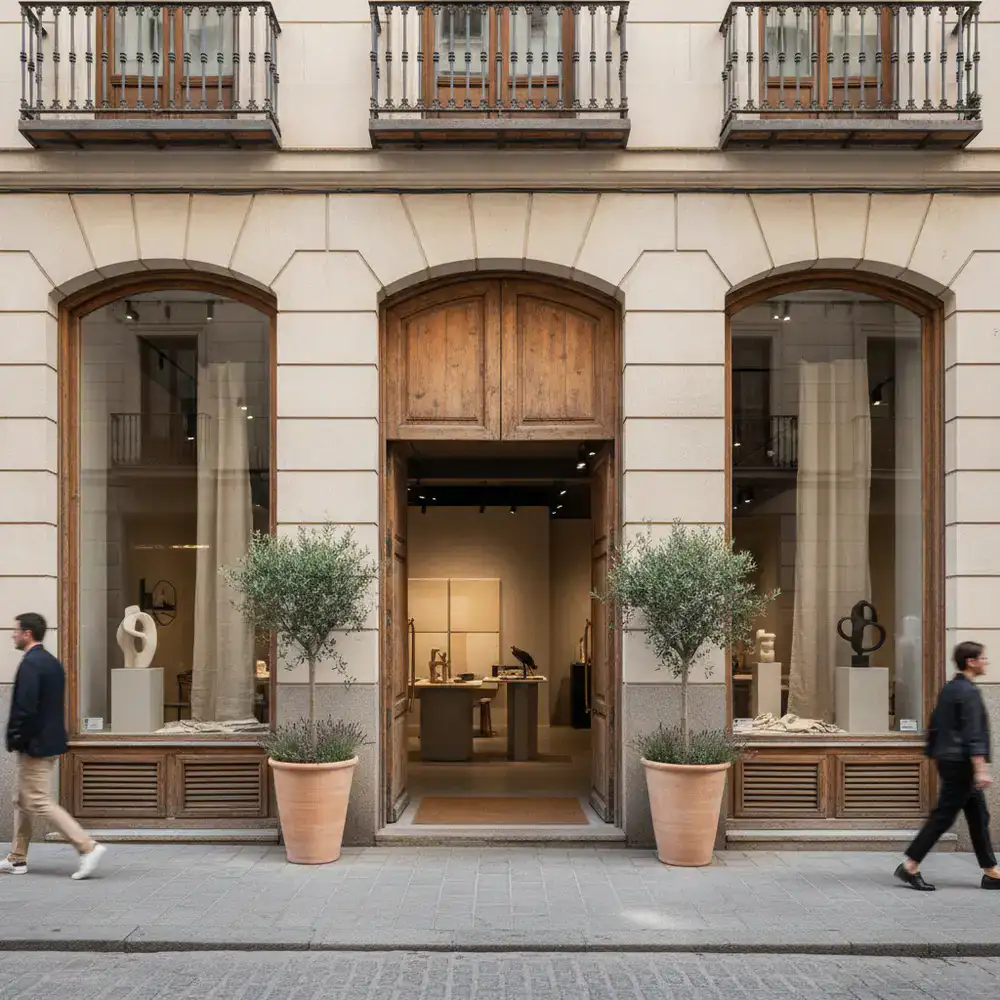 Entrada al showroom y estudio de Sorvexum Atelier en la Calle de Serrano, Madrid